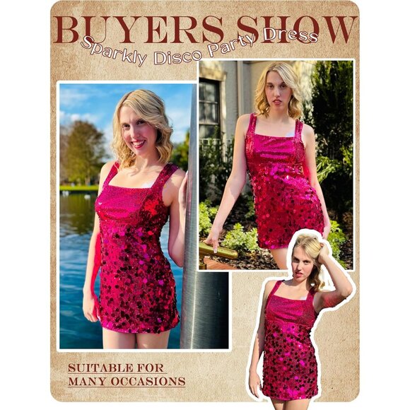 Sequin Dress Women Short Sparkly Disco Party Cocktail Glitter Homecoming - Picture 5 of 5